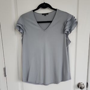 Adrianna Papell Gray Flutter Sleeve Blouse